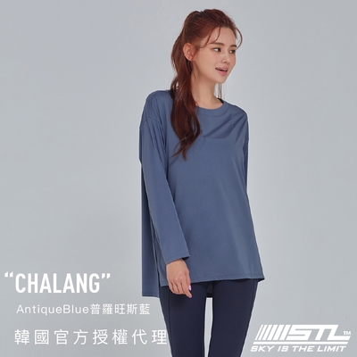 STL yoga 韓國 Chalang 女 運動 寬鬆長版 蓋臀 運動機能 長袖上衣 大尺碼 AntiqueBlue普羅旺斯藍