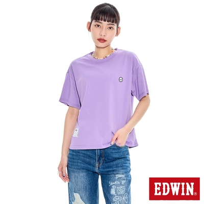 EDWIN BT21拼貼牛仔紋短袖T恤-女-灰紫色