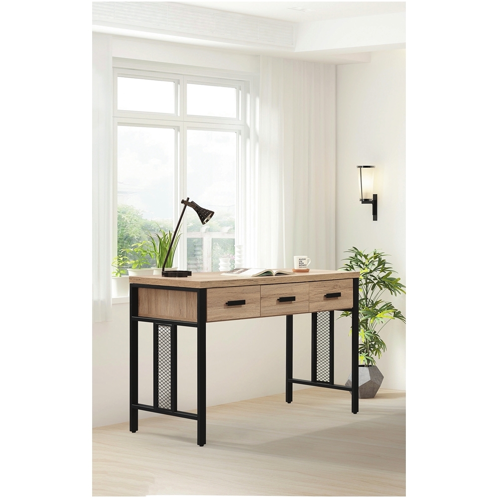 AS DESIGN雅司家具-格倫4尺兩抽鐵腳橡木色書桌-120x60x81cm(兩色可選)