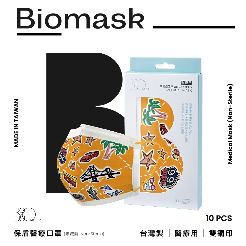 【雙鋼印】“BioMask保盾”醫療口罩好萊塢塗鴉款-成人用(10片/盒)(未滅菌)