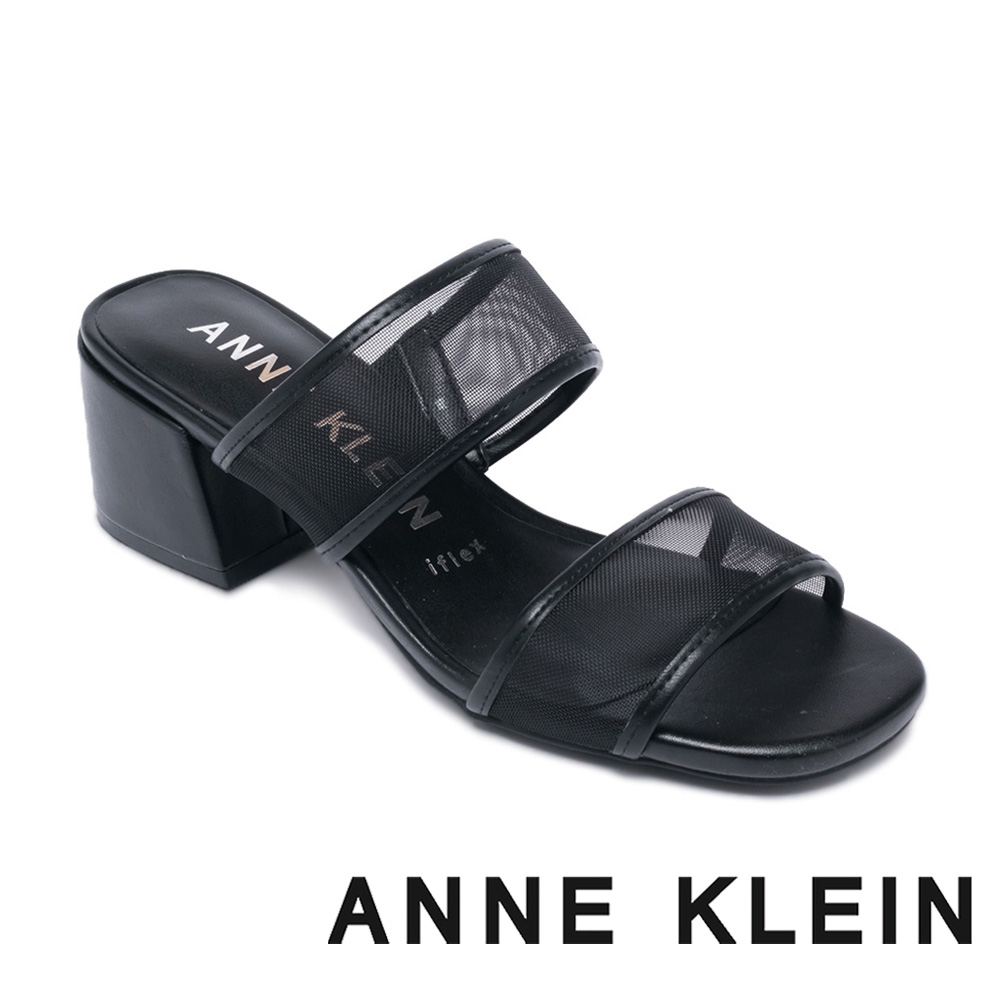 ANNE KLEIN-BELLA 半透明雙帶粗跟涼拖鞋-黑色