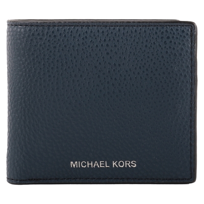 MICHAEL KORS - 烙印銀字荔枝紋皮革透明層短夾(海軍藍)