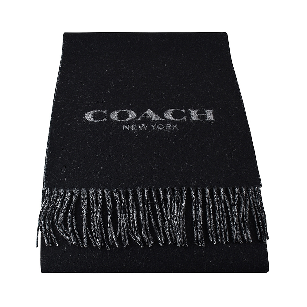 COACH字母LOGO雙色設計羊毛圍巾(黑x灰)