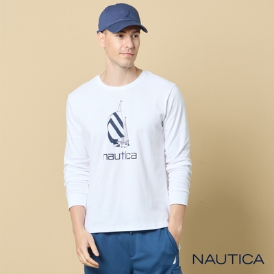 Nautica 男裝 經典帆船LOGO印花長袖T恤-白