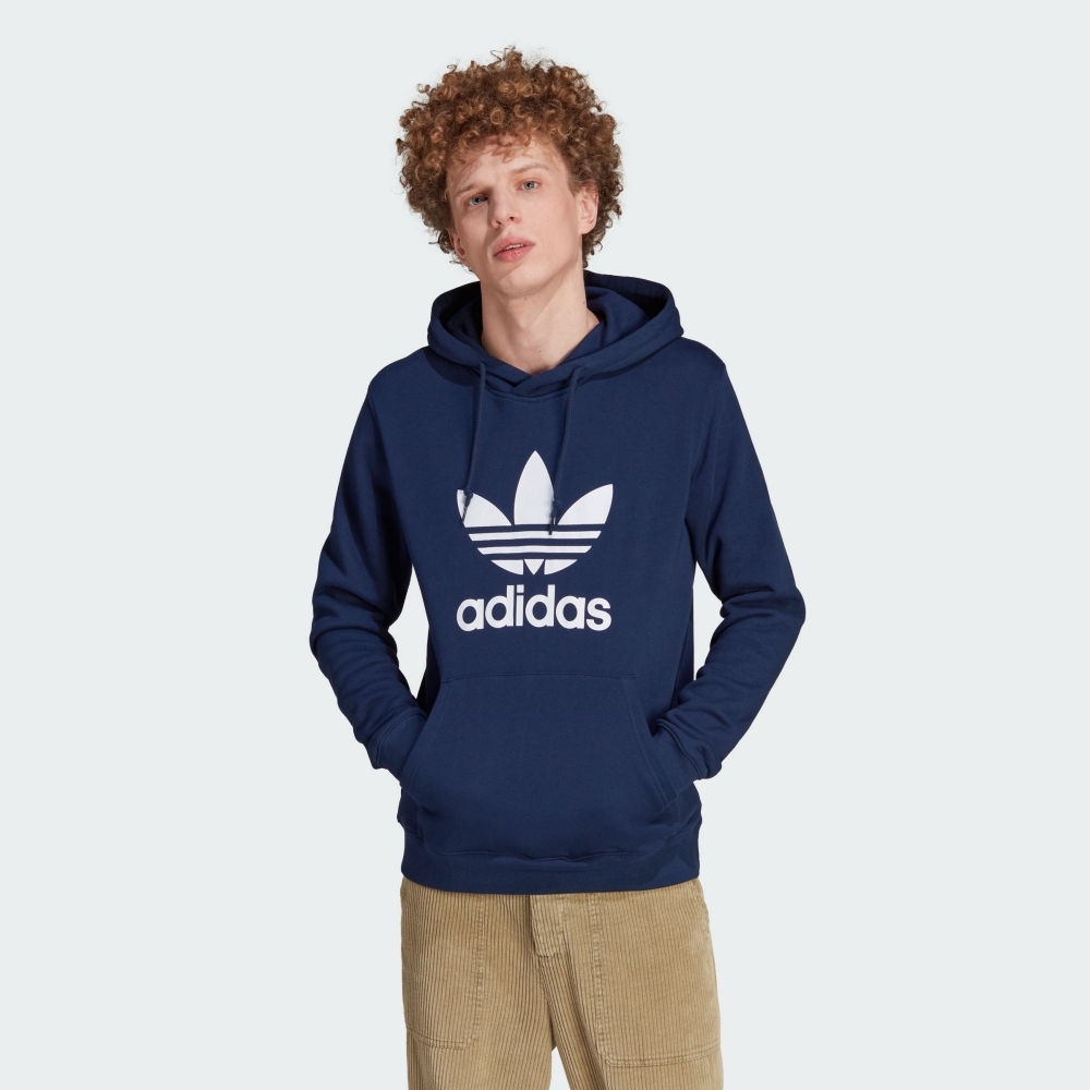 adidas 上衣 男款 長袖上衣 帽T 運動 亞規 三葉草 TREFOIL HOODY 藍 IM4496