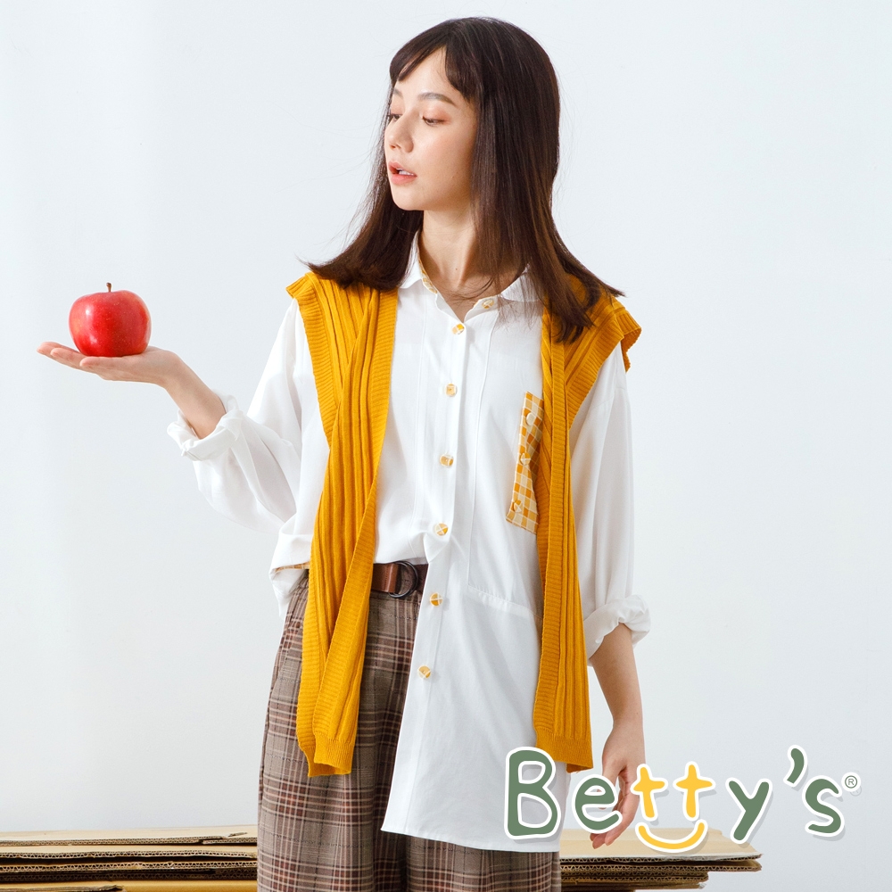 betty’s貝蒂思　格紋拼接水果長版襯衫 (白色)