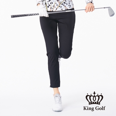 【KING GOLF】內腰彈性褲口拉鍊素面長褲-黑色