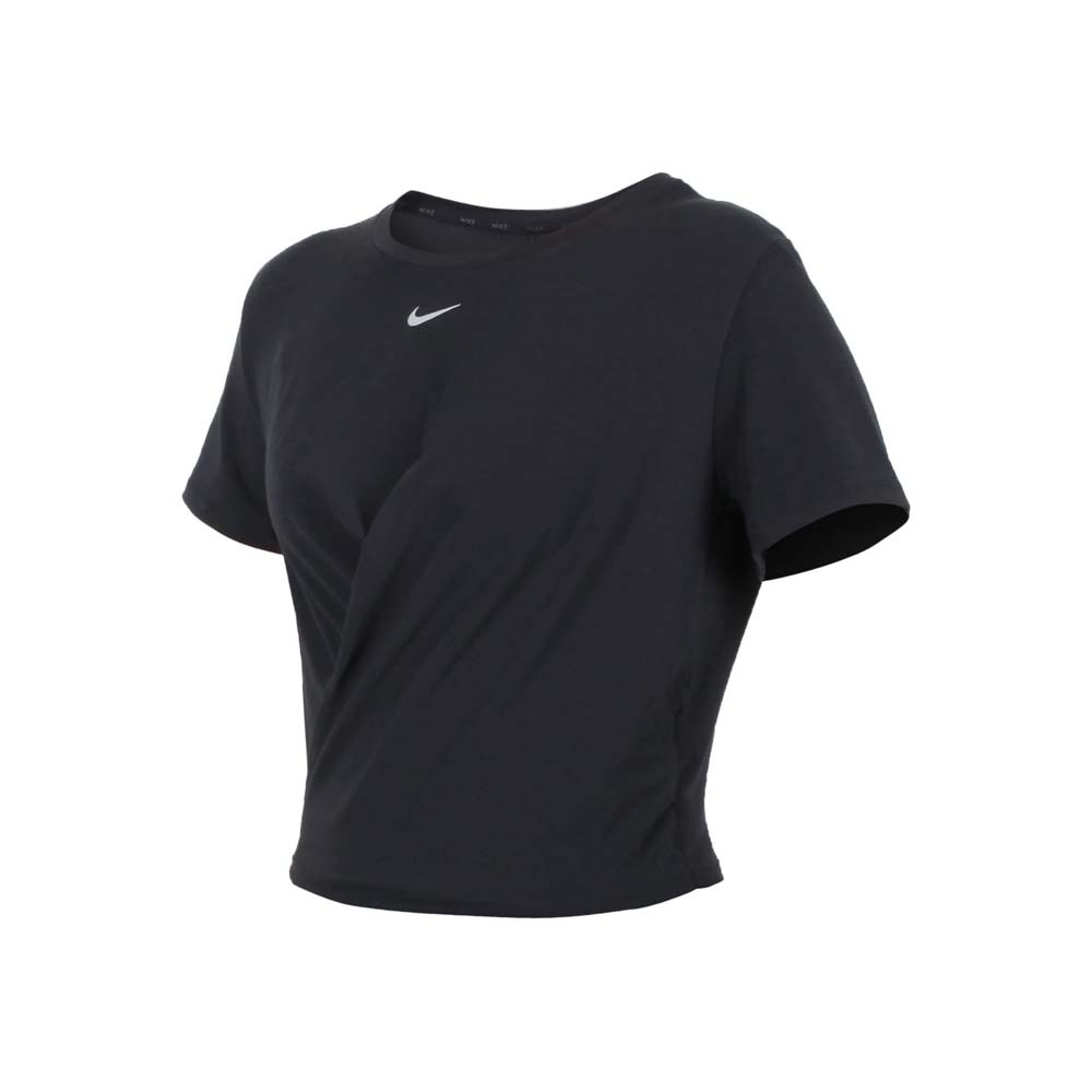 NIKE 女短袖T恤-DRI-FIT 訓練 上衣 慢跑 反光 短版 DD4922-010 黑銀