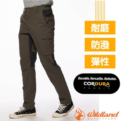 荒野 wildland 男 彈性cordura四季款拼接褲.多口袋休閒機能長褲.工作褲_灰濛綠