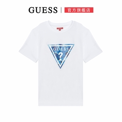 GUESS-美式燙印倒三角LOGO短T-白