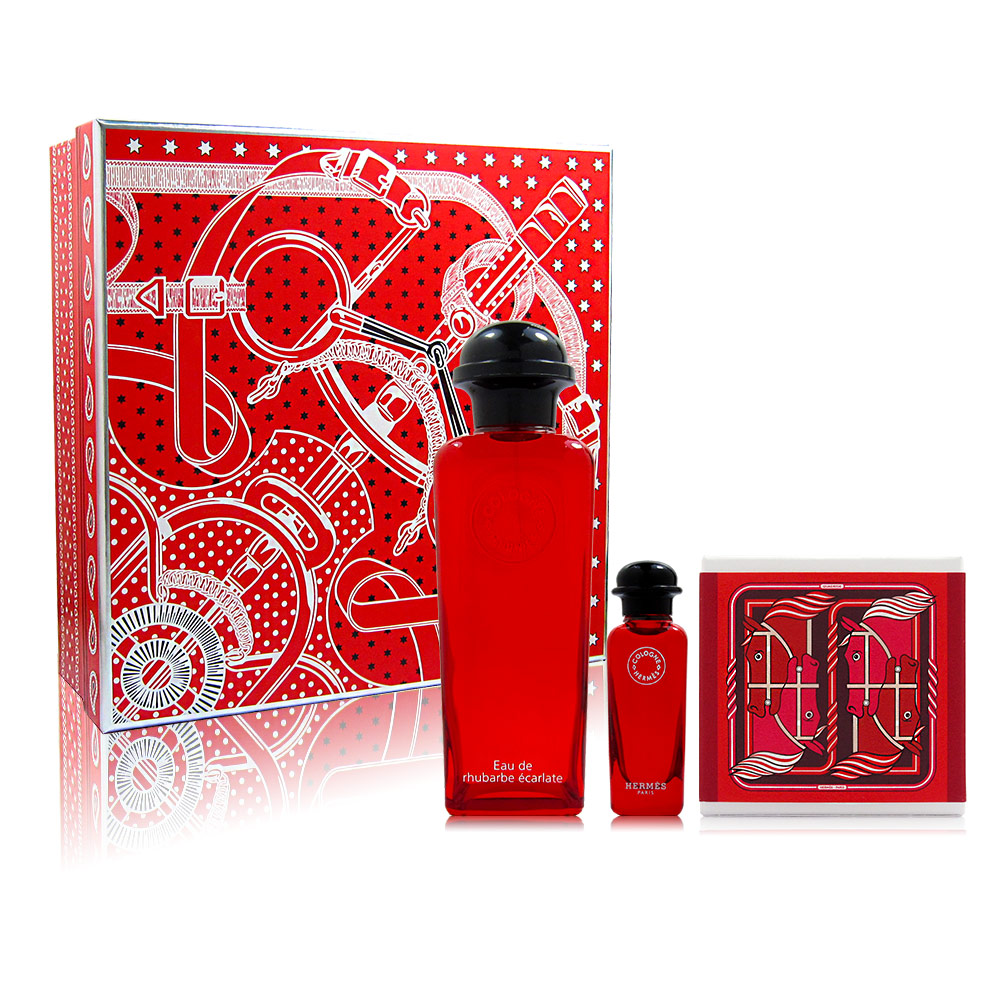 HERMES 愛馬仕EAU DE RHUBARBE ÉCARLATE 緋紅火參古龍水禮盒三件組