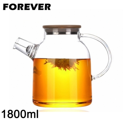 日本FOREVER 日式竹蓋耐熱玻璃把手花茶壺1800ML