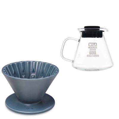 DRIVER 竹節陶瓷濾杯 1-3cup (灰藍)+耐熱玻璃壺