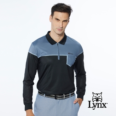 【Lynx Golf】男款合身版內刷毛遠紅外線保暖造型胸袋款長袖立領POLO衫-深灰色