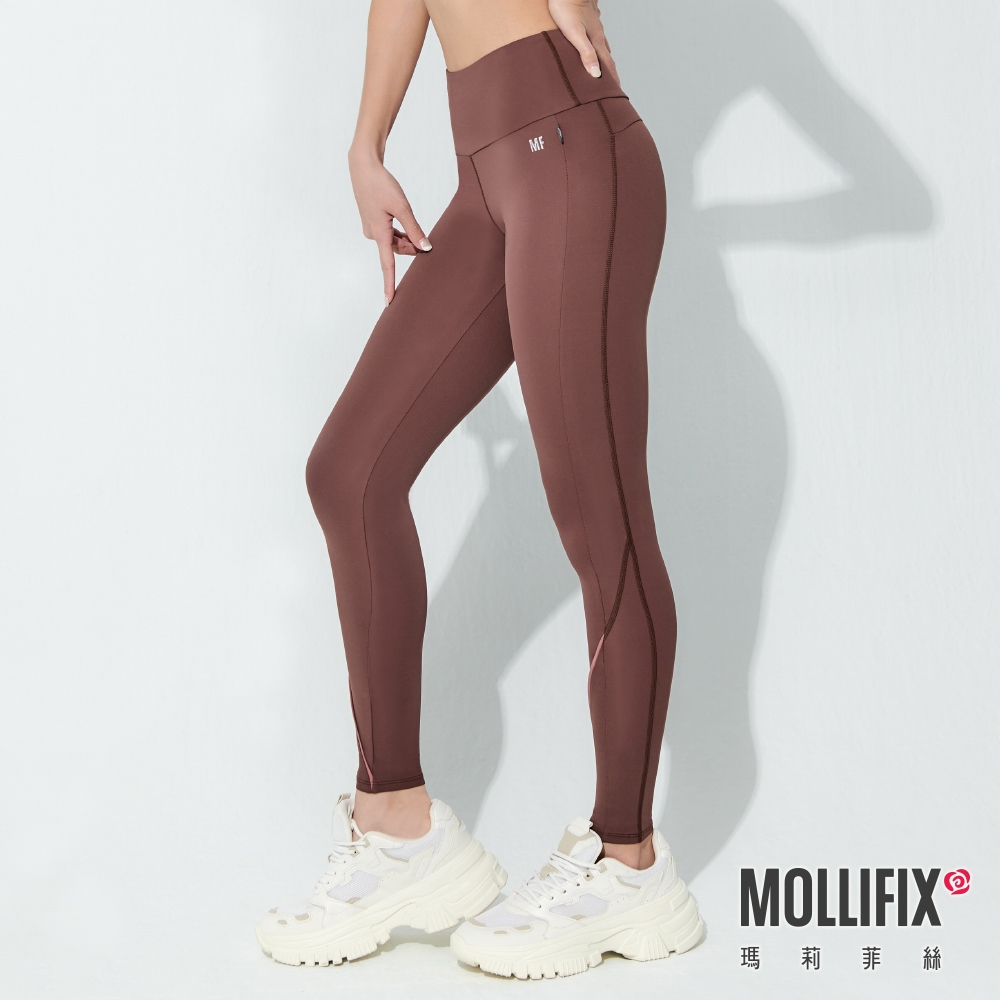 Mollifix 瑪莉菲絲 TRULY小尻長腿鑲邊訓練褲 (落栗棕)瑜珈服、Legging 暢貨出清