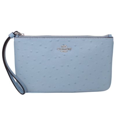 COACH水藍駝鳥紋全皮中款手拿包