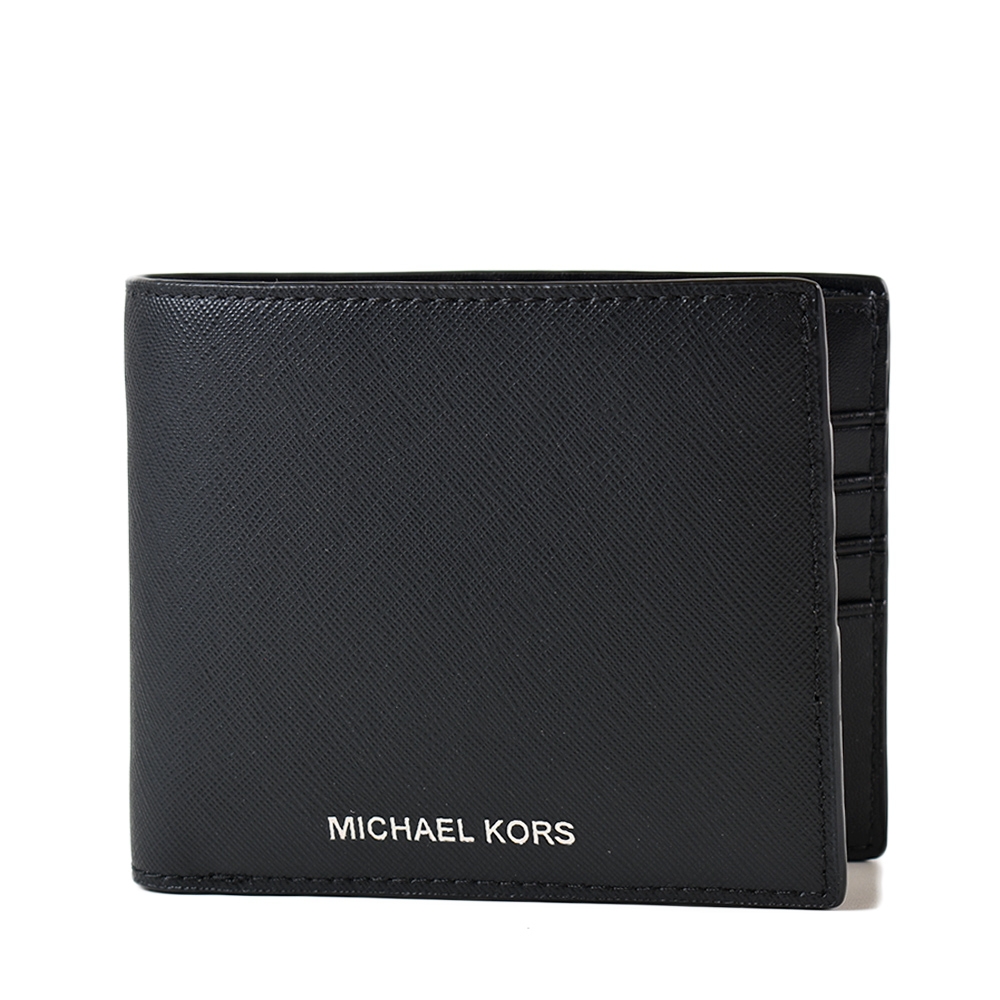 MICHAEL KORS 男款 燙印LOGO防刮八卡短夾/附證件夾-黑色