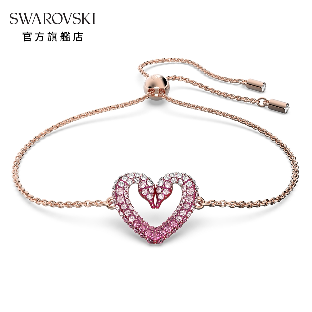 SWAROVSKI 施華洛世奇 Una 手鏈心形, 超小, 粉紅色, 鍍玫瑰金色調
