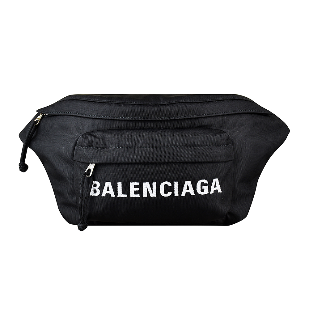 BALENCIAGA巴黎世家經典WHEEL刺繡LOGO尼龍拉鍊胸腰包(黑x午夜藍)