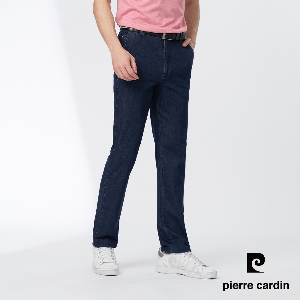 Pierre Cardin皮爾卡登 男裝 彈性平口牛仔休閒長褲-藍色(5247872-38)