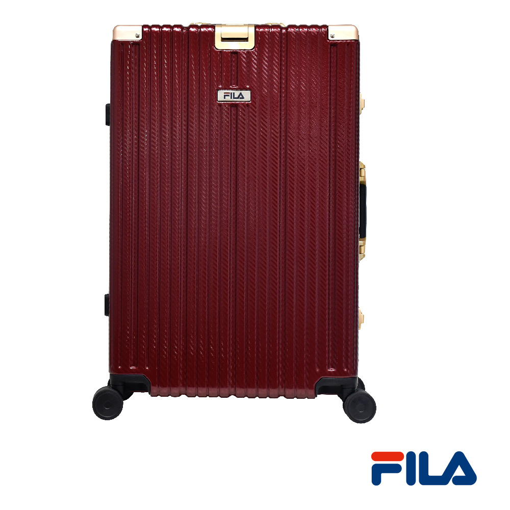 FILA 25吋經典限量款碳纖維飾紋系列鋁框行李箱-紅金