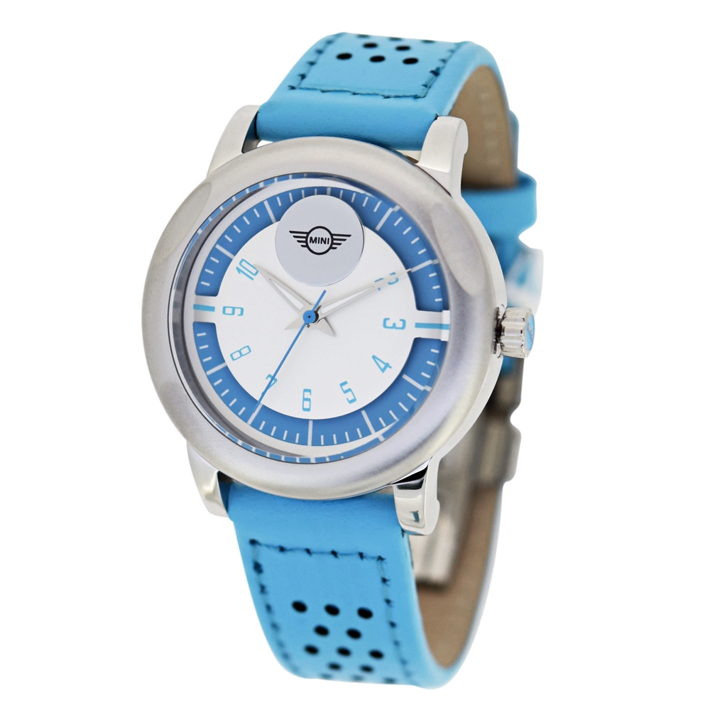 MINI Swiss Watches 石英錶 35mm 藍白雙色錶面 藍色洞洞皮錶帶