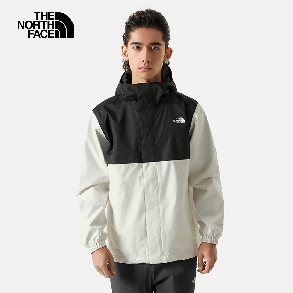 The North Face 官方旗艦】北面男款米黑拼接防水透氣連帽衝鋒衣 