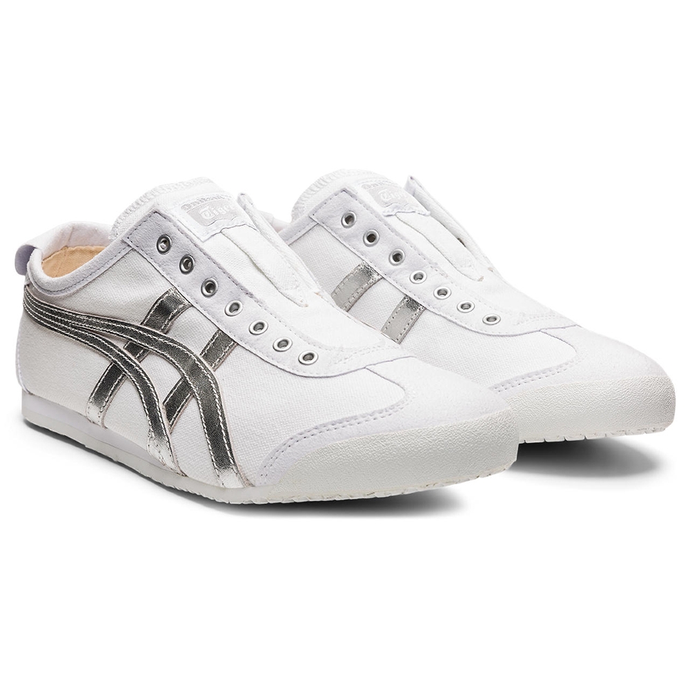 Onitsuka Tiger鬼塚虎-白底銀色線條MEXICO 66 SLIP-ON休閒鞋1183A962 