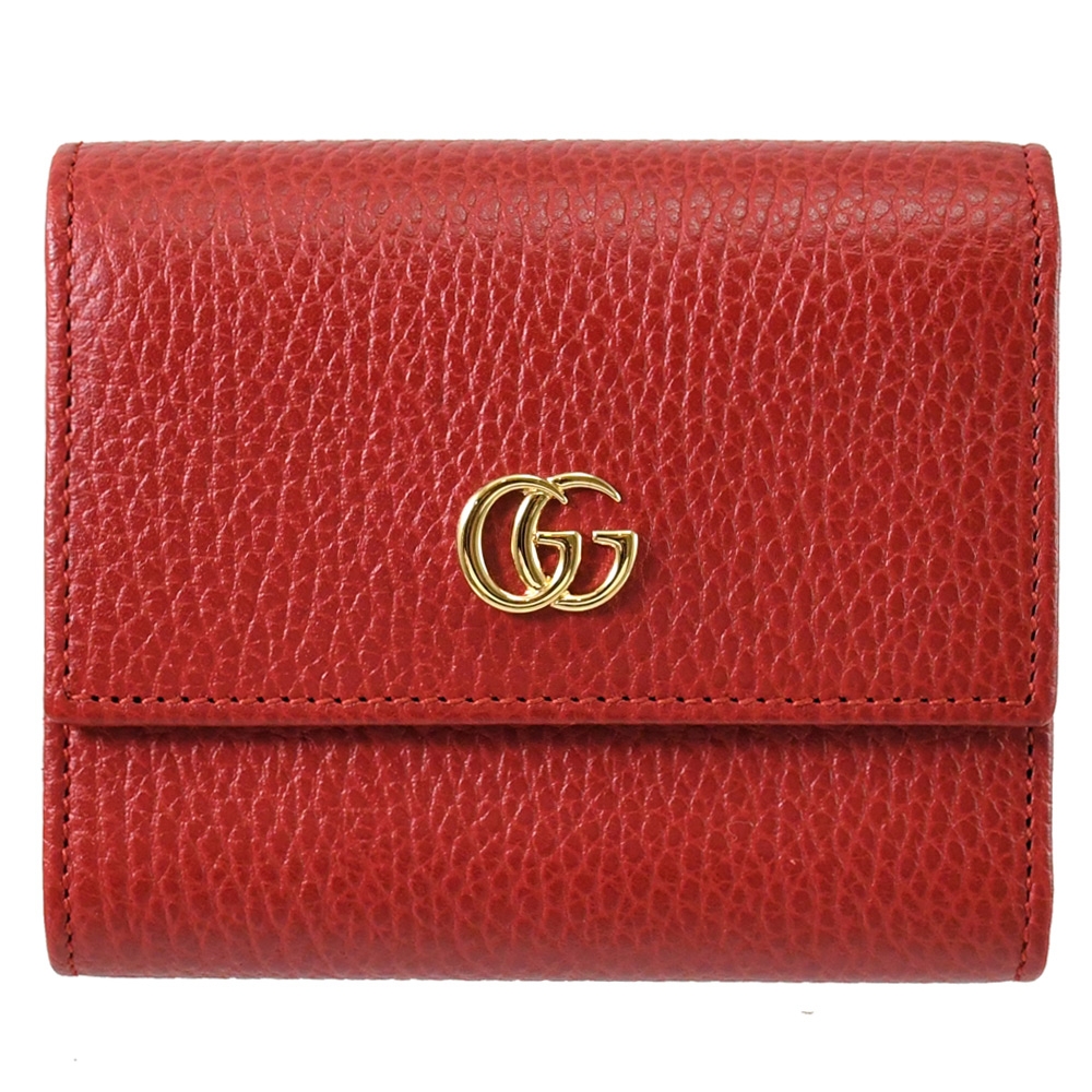 GUCCI GG Marmont 雙G LOGO三折釦式零錢短夾(紅)