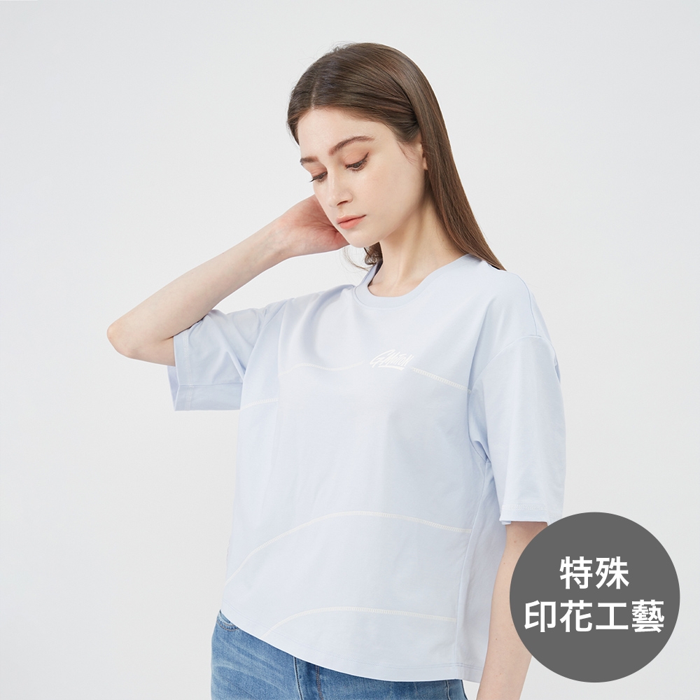 GIORDANO 女裝Sorona印花短袖上衣 G-MOTION系列 - 05 鹵素藍