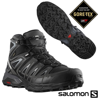 索羅門 SALOMON 男 X Ultra Pioneer Mid GTX 防水透氣耐磨中筒登山鞋_黑/磁灰/灰