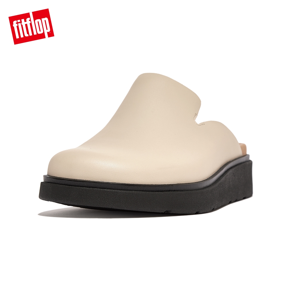 【FitFlop】GEN-FF LEATHER MULES經典舒適木屐鞋/穆勒鞋-女(白石色)