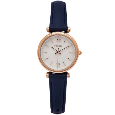 FOSSIL 珍珠貝錶盤的皮革錶帶手錶(ES4502)-珍珠貝面X藍色/28mm