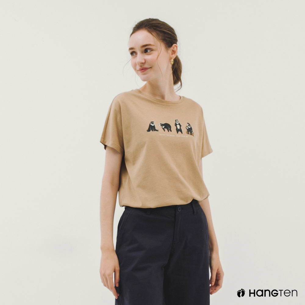Hang Ten-女裝-BCI純棉保育動物印花短袖T恤-棕