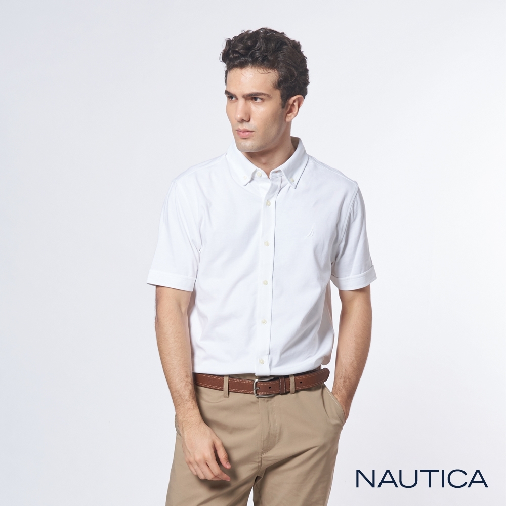 Nautica 極簡風格舒適短袖襯衫-白