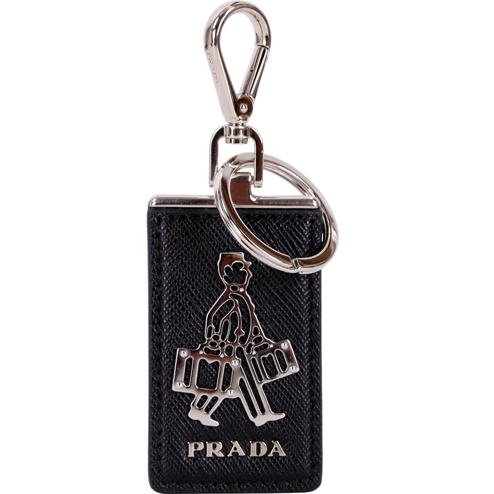 Prada Saffiano 人型金屬防刮牛皮鑰匙圈(黑色)