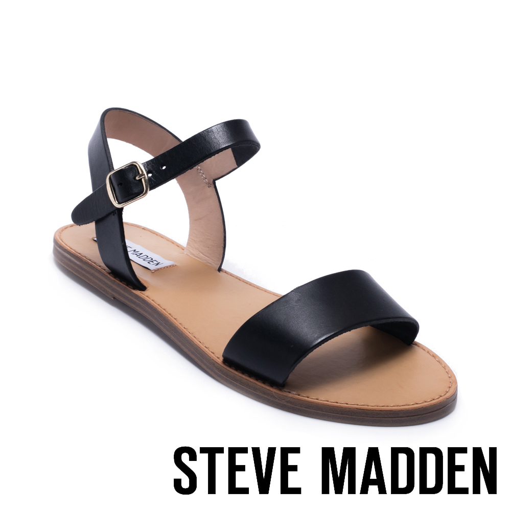 STEVE MADDEN-DONDDI經典真皮一字繫帶涼鞋-黑色