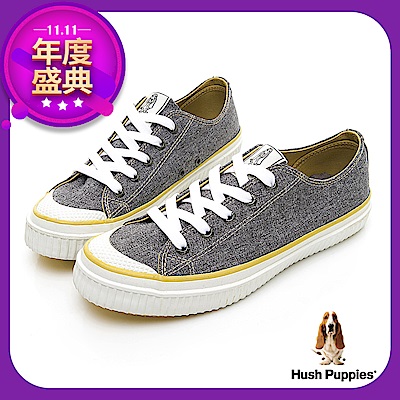 Hush Puppies EUGENE 帆布綁帶休閒鞋-黑灰