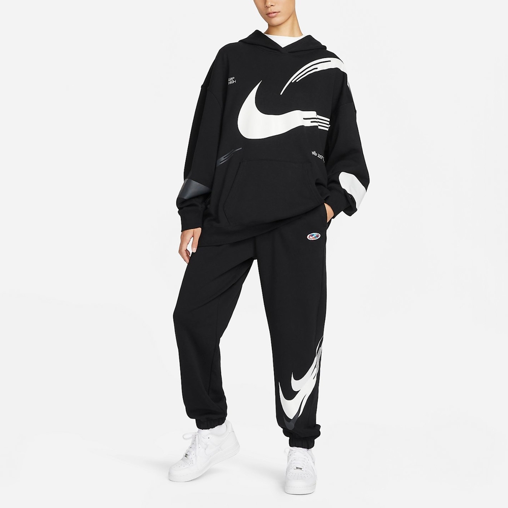 Nike 褲子JDI Leap High Pants 女款黑白休閒寬鬆抽繩鬆緊大勾長褲棉褲FD4799-010, NIKE