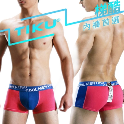 TIKU 梯酷 質感拼色 超透氣棉質彈性 平口男內褲 -粉藍(PC1240)
