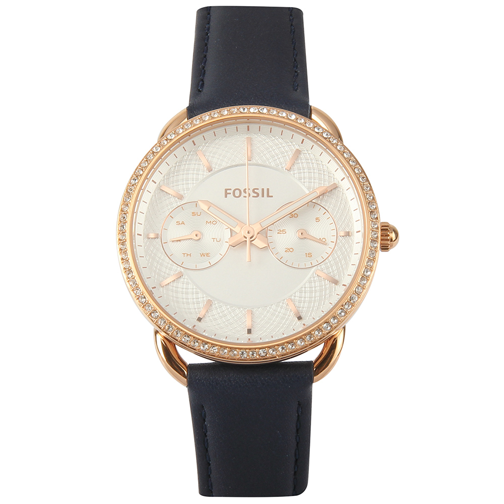 FOSSIL Tailor 水晶玫瑰休閒皮革腕錶-(ES4394)-34mm