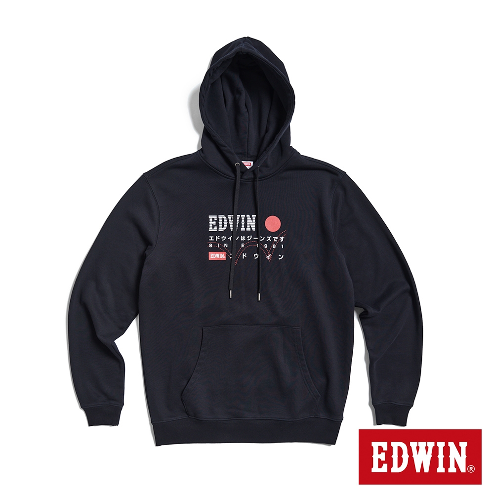 EDWIN 東京散策系列 EDWIN印象連帽長袖T恤-男女-黑色