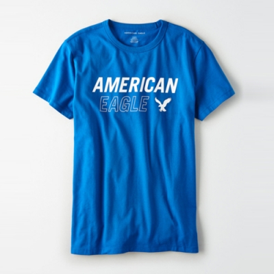 AE 美國老鷹 經典印刷標誌短袖T恤-藍色