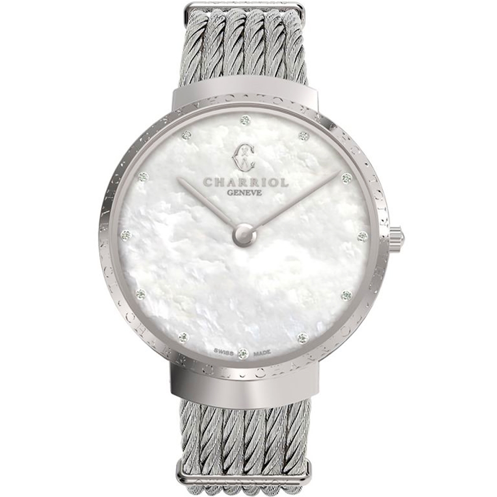 CHARRIOL 夏利豪 Slim系列 時尚鑽石鋼索腕錶-34mm ST34CS560013