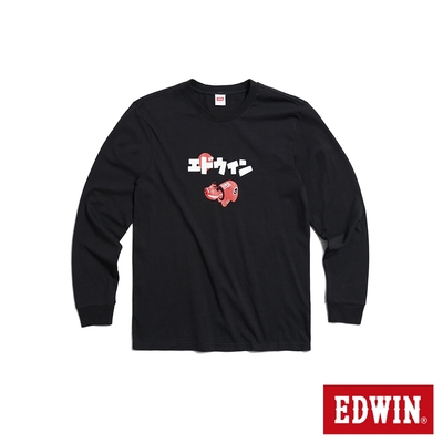 EDWIN 東京散策系列 童趣紅牛長袖T恤-男女-黑色