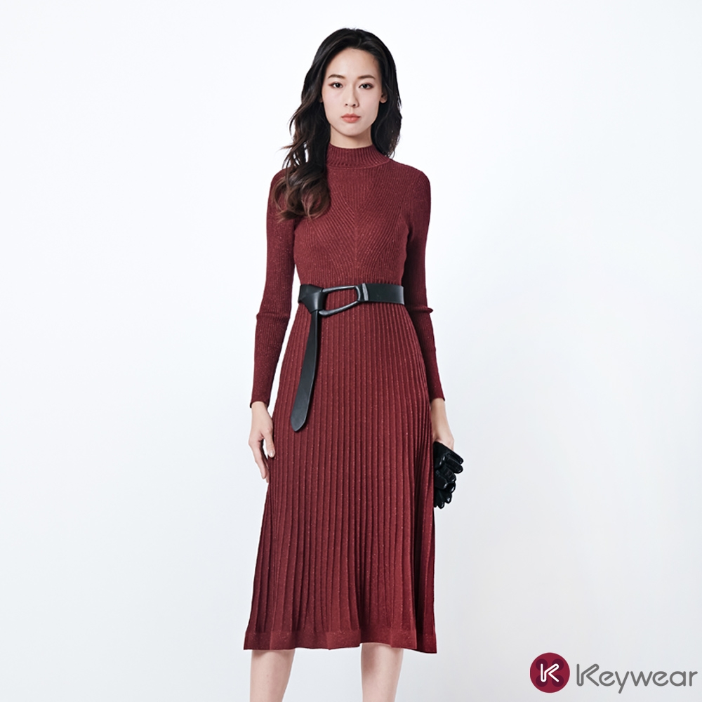 KeyWear奇威名品經典修身款針織洋裝-暗紅色| 洋裝| Yahoo奇摩購物中心