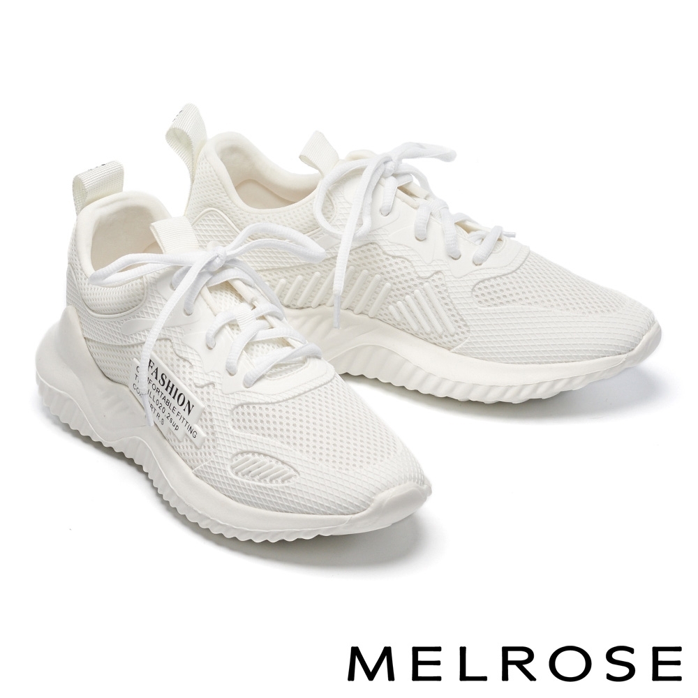 休閒鞋 MELROSE 純真輕甜異材質拼接綁帶厚底休閒鞋－白