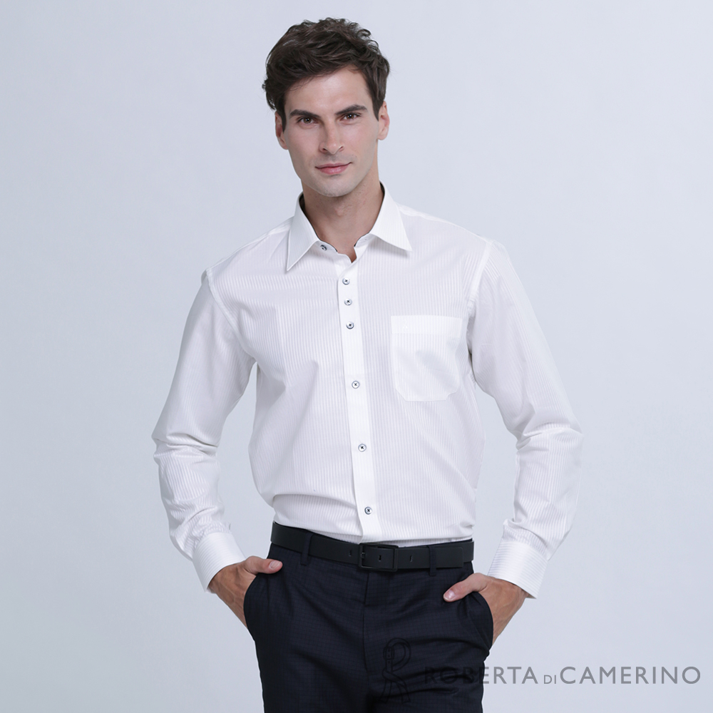 ROBERTA諾貝達 台灣製 紳士品味 條紋長袖襯衫 RDD31-91白色