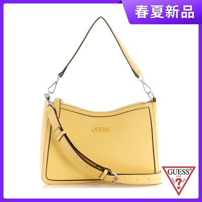 GUESS-女包-斜紋質感簡約LOGO馬鞍包-黃 原價2690