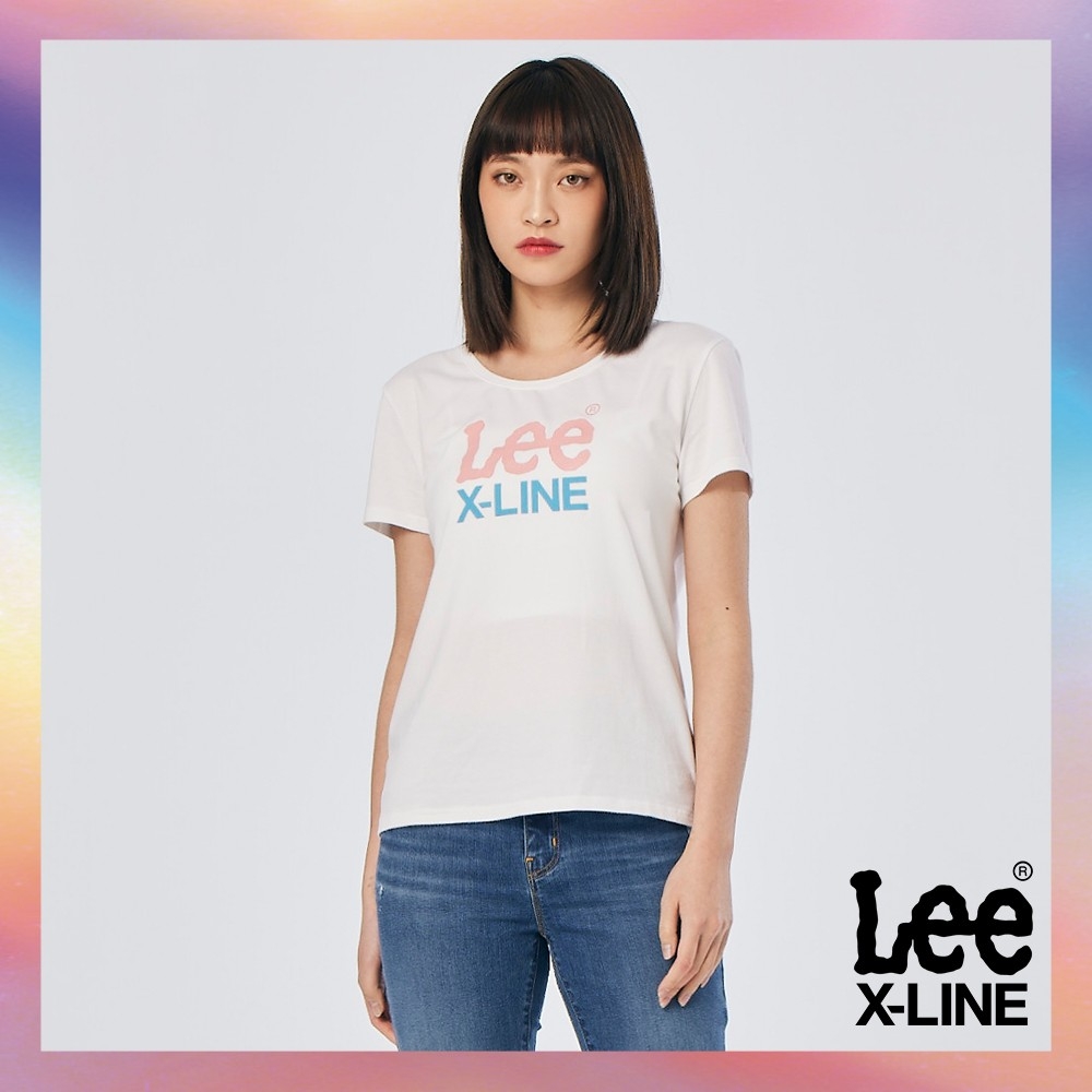 【X-LINE】Lee 女款 馬卡龍色大LOGO短袖圓領T恤 純淨白